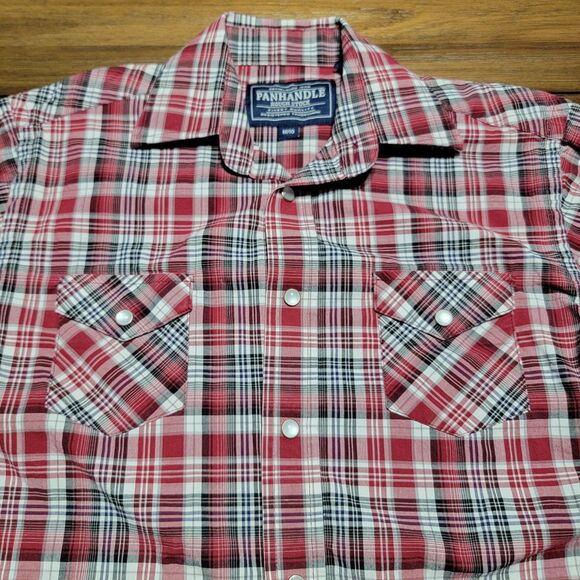 Panhandle Rough Stock Full Pearl Snap LS Western Shirt Plaid - Size M/10 (Jr) - Picture 2 of 6
